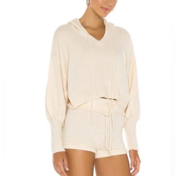 FREE PEOPLE x REVOLVE S Intimately 2pc Silent Mode Crop Hoodie Short SET Wool - Picture 1 of 16